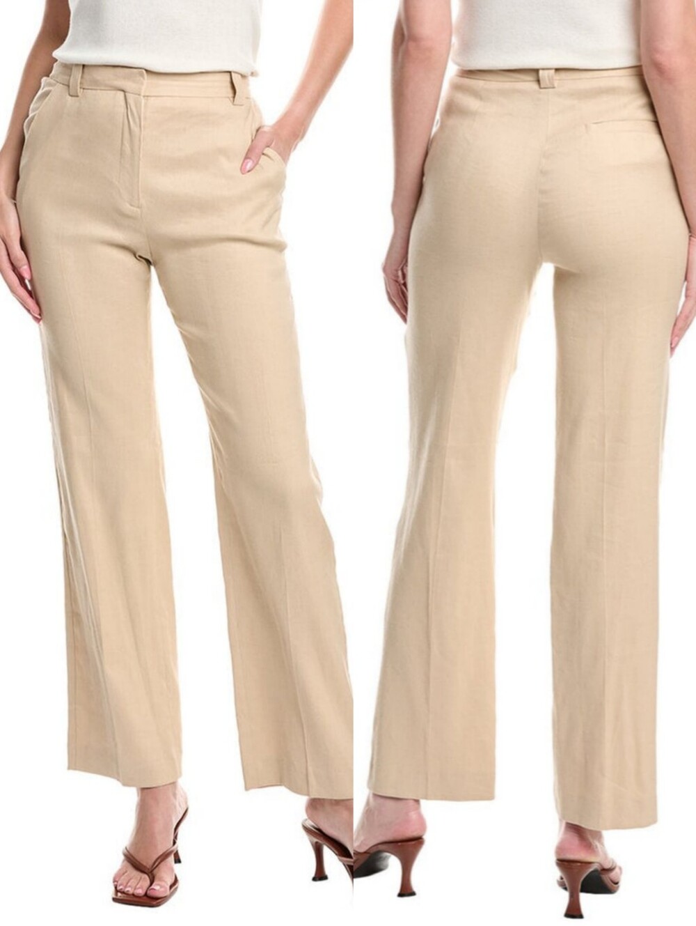 Maje Straight Leg Linen Blend Pants, Size 34, Beige, Maje Trousers Work Pants